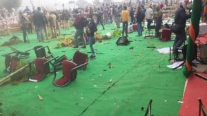 Cm Khattar Stage destroyed by farmers-2