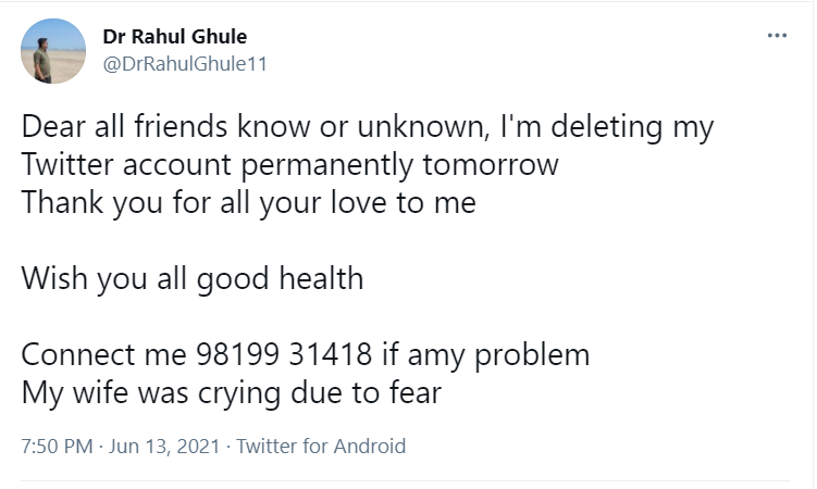 Dr Ghule tweet at 7.50pm