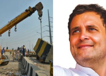 rahul gandhi on delhi border baricates