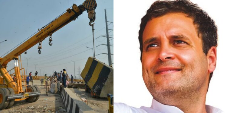 rahul gandhi on delhi border baricates