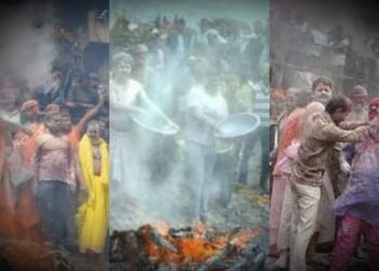 playing holi with use of cemetery ash