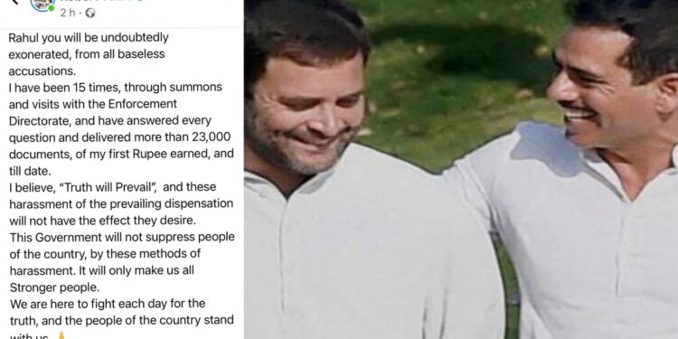 robert vadras emotional post before rahul gandhis ed interrogation